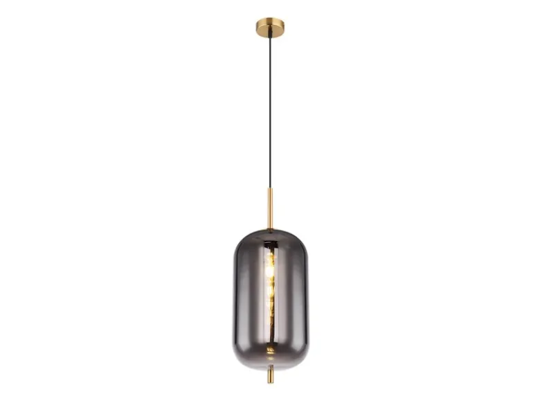Kleine Pendelleuchte BLACKY Messing 1-flammig mit Rauchglas, Ø 22cm