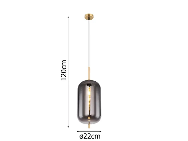 Kleine Pendelleuchte BLACKY Messing 1-flammig mit Rauchglas, Ø 22cm