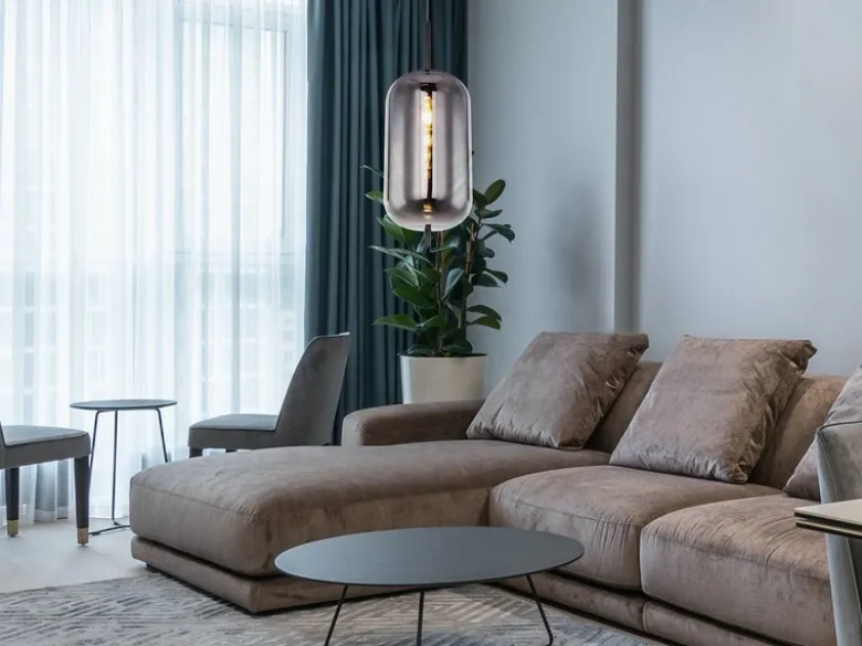 Kleine Pendelleuchte BLACKY Schwarz 1-flammig mit Rauchglas, Ø 22cm