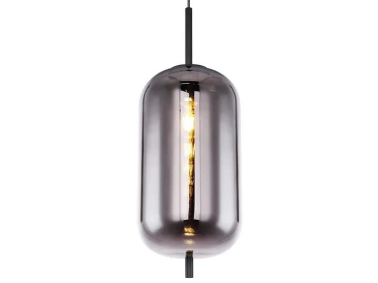 Kleine Pendelleuchte BLACKY Schwarz 1-flammig mit Rauchglas, Ø 22cm