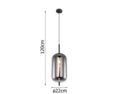 Kleine Pendelleuchte BLACKY Schwarz 1-flammig mit Rauchglas, Ø 22cm