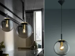 Kleine Pendelleuchte DINI 1-flammig mit Glaskugel aus Rauchglas, Ø 25cm