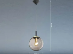 Kleine Pendelleuchte DINI 1-flammig mit Glaskugel aus Rauchglas, Ø 25cm