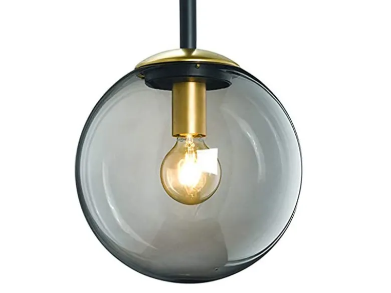 Kleine Pendelleuchte DINI 1-flammig mit Glaskugel aus Rauchglas, Ø 25cm
