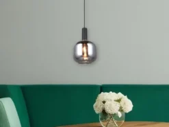 Kleine Pendelleuchte DIVA 1-flammig mit Glasschirm Chrom bedampft, Ø 20cm