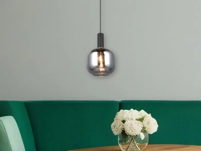 Kleine Pendelleuchte DIVA 1-flammig mit Glasschirm Chrom bedampft, Ø 20cm