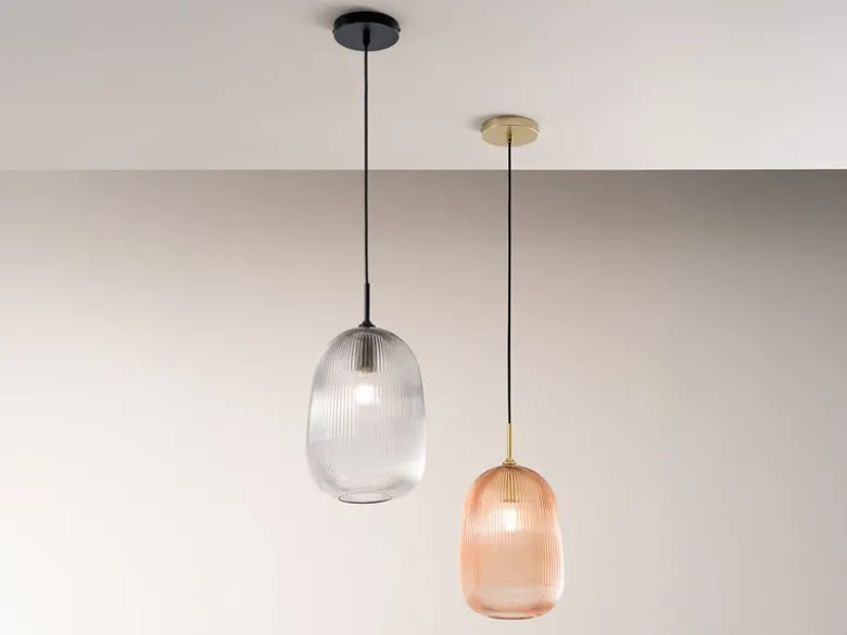 Kleine Pendelleuchte DUKE einflammig mit Glasschirm Bernstein Ø 21cm