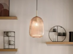 Kleine Pendelleuchte DUKE einflammig mit Glasschirm Bernstein Ø 21cm