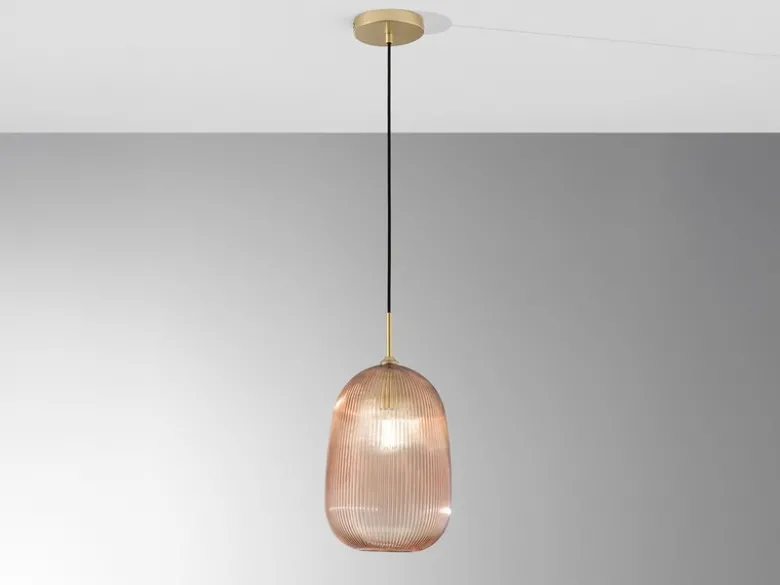 Kleine Pendelleuchte DUKE einflammig mit Glasschirm Bernstein Ø 21cm
