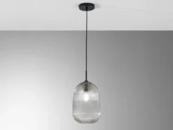 Kleine Pendelleuchte DUKE einflammig mit Glasschirm Rauchglas Ø 21cm