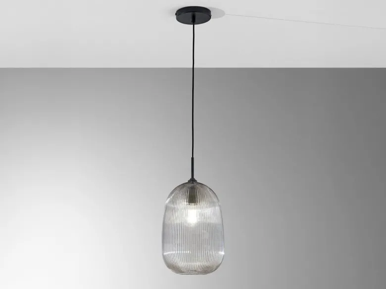 Kleine Pendelleuchte DUKE einflammig mit Glasschirm Rauchglas Ø 21cm