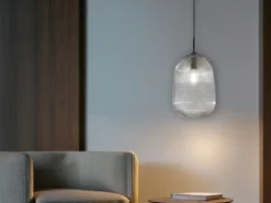 Kleine Pendelleuchte DUKE einflammig mit Glasschirm Rauchglas Ø 21cm