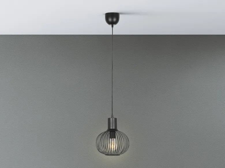 Kleine Pendelleuchte GILA mit Gitter Lampenschirm Schwarz, Ø 23cm
