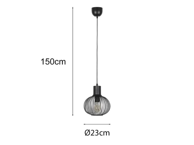 Kleine Pendelleuchte GILA mit Gitter Lampenschirm Schwarz, Ø 23cm