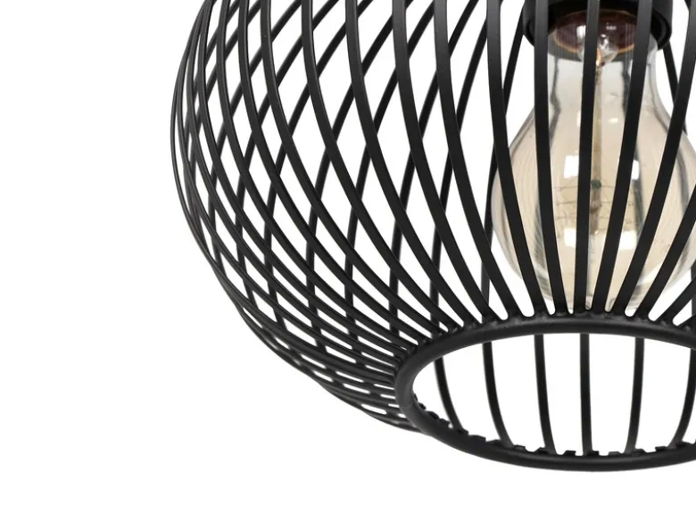 Kleine Pendelleuchte GILA mit Gitter Lampenschirm Schwarz, Ø 23cm
