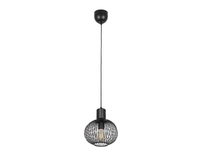 Kleine Pendelleuchte GILA mit Gitter Lampenschirm Schwarz, Ø 23cm