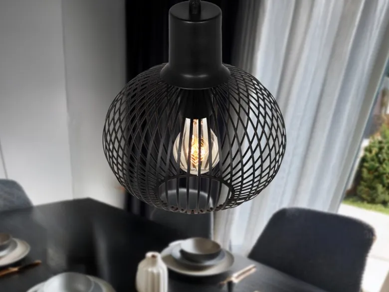 Kleine Pendelleuchte GILA mit Gitter Lampenschirm Schwarz, Ø 23cm