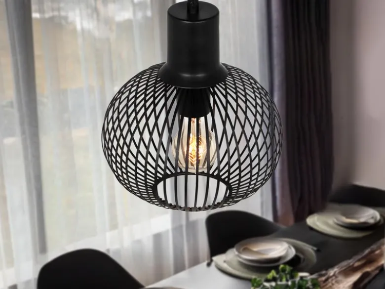 Kleine Pendelleuchte GILA mit Gitter Lampenschirm Schwarz, Ø 23cm