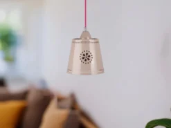 Kleine Pendelleuchte im Landhausstil, Lampenschirm Metall Beige Ø 17,5cm