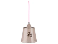 Kleine Pendelleuchte im Landhausstil, Lampenschirm Metall Beige Ø 17,5cm