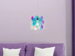 Kleine Pendelleuchte IRIDE aus irisierendem Kunststoff, Ø 25cm