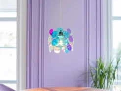 Kleine Pendelleuchte IRIDE aus irisierendem Kunststoff, Ø 25cm