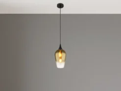 Kleine Pendelleuchte LAVUS 1-flammig Glas Lampenschirm Gold, Ø 18cm