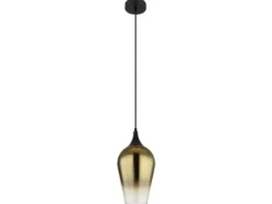 Kleine Pendelleuchte LAVUS 1-flammig Glas Lampenschirm Gold, Ø 18cm