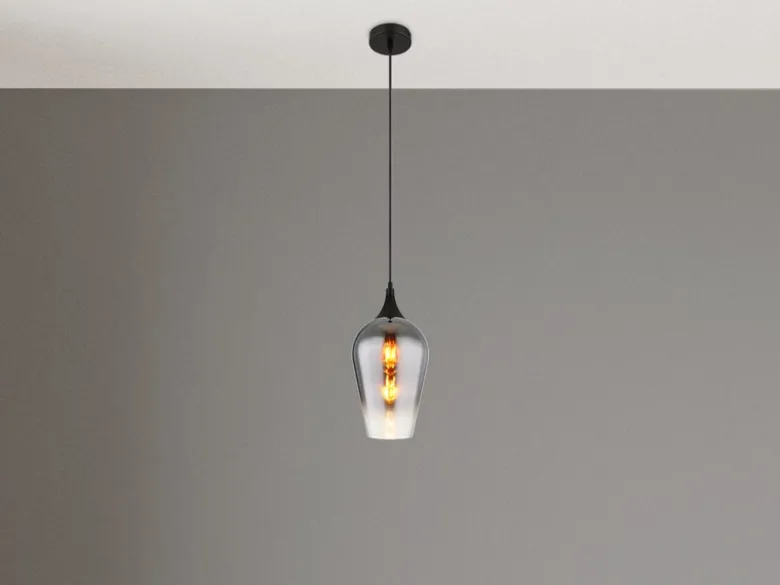 Kleine Pendelleuchte LAVUS 1-flammig Rauchglas Lampenschirm, Ø 18cm