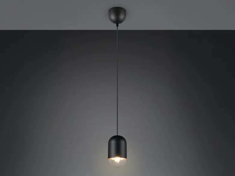 Kleine Pendelleuchte NARA einflammig aus Metall in Schwarz, Ø 10cm