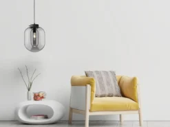 Kleine Pendelleuchte REGI 1-flammig Glaskugel aus Rauchglas, Ø 18cm
