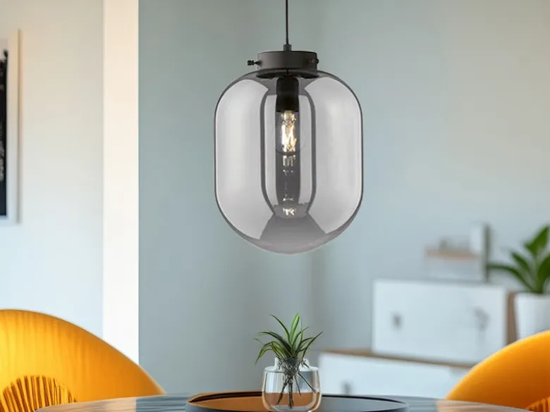 Kleine Pendelleuchte REGI 1-flammig Glaskugel aus Rauchglas, Ø 18cm