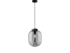 Kleine Pendelleuchte REGI 1-flammig Glaskugel aus Rauchglas, Ø 18cm