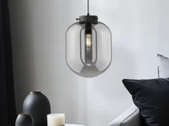Kleine Pendelleuchte REGI 1-flammig Glaskugel aus Rauchglas, Ø 18cm