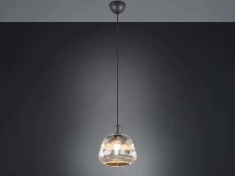 Kleine Pendelleuchte TARIFA 1-flammig mit Glasschirm Chrom bedampft, Ø 22cm