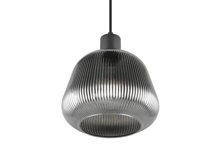 Kleine Pendelleuchte TARIFA 1-flammig mit Glasschirm Chrom bedampft, Ø 22cm
