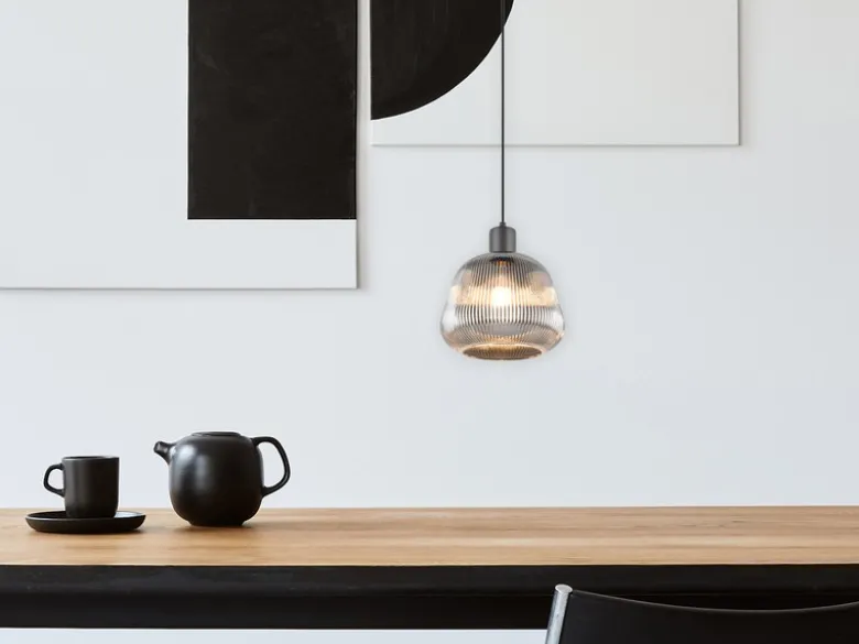 Kleine Pendelleuchte TARIFA 1-flammig mit Glasschirm Chrom bedampft, Ø 22cm