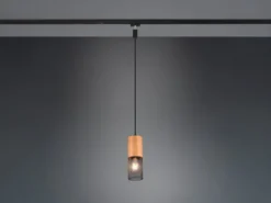 Kleine Pendelleuchte TOSH mit Holz Ø 8cm für DUOline Schienensystem