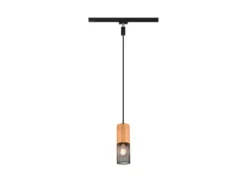 Kleine Pendelleuchte TOSH mit Holz Ø 8cm für DUOline Schienensystem