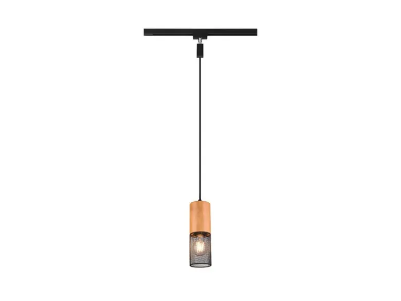 Kleine Pendelleuchte TOSH mit Holz Ø 8cm für DUOline Schienensystem
