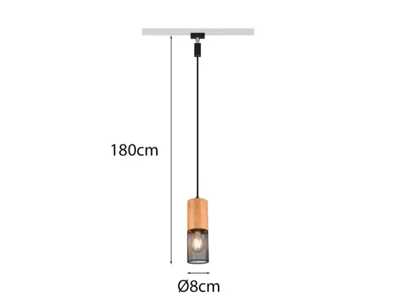 Kleine Pendelleuchte TOSH mit Holz Ø 8cm für DUOline Schienensystem