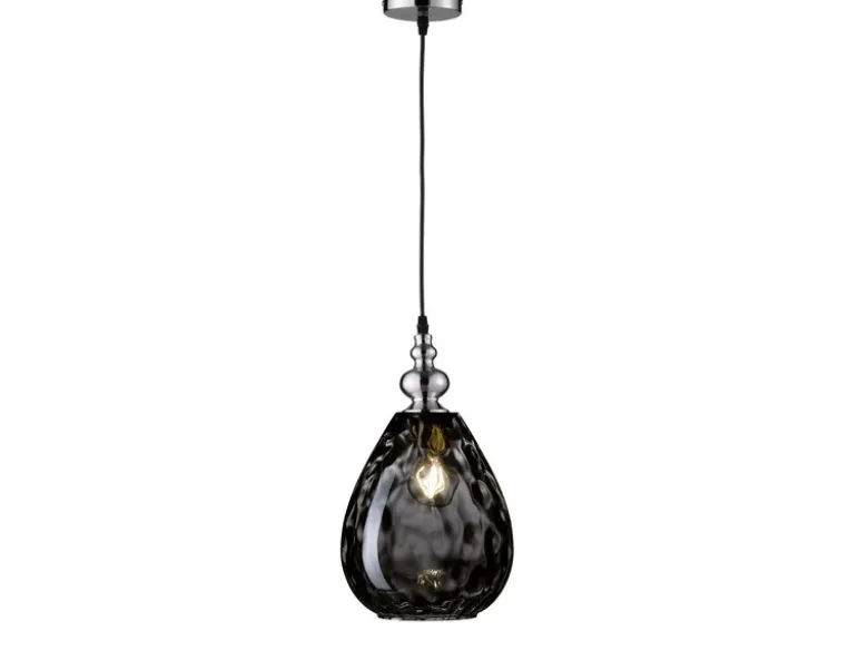 Kleine Pendelleuchte ULLER 1-flammig mit Rauchglas Lampenschirm, Ø 20cm