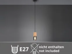 Kleine Pendelleuchte YELLE 1-flammig Lampenschirm Holz & Rauchglas, Ø 10cm