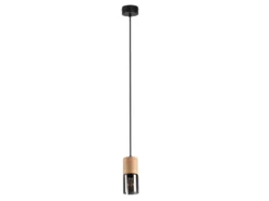 Kleine Pendelleuchte YELLE 1-flammig Lampenschirm Holz & Rauchglas, Ø 10cm