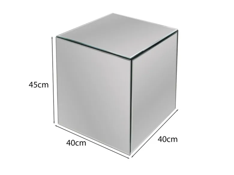 Kleiner Beistelltisch LEANA Würfel mit Spiegelglas, Höhe 45cm
