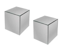 Kleiner Beistelltisch mit Spiegelglas im 2er Set, Höhe 45cm