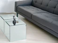 Kleiner Beistelltisch mit Spiegelglas im 2er Set, Höhe 45cm