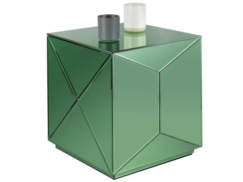 Kleiner Würfel Beistelltisch 2er Set mit Spiegelglas Grün, Höhe 40cm