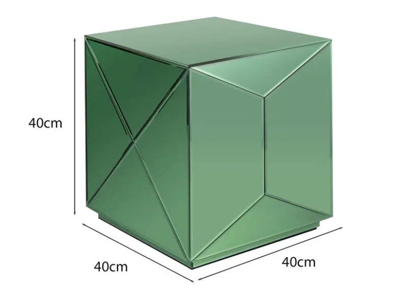 Kleiner Würfel Beistelltisch 2er Set mit Spiegelglas Grün, Höhe 40cm