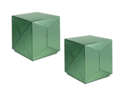 Kleiner Würfel Beistelltisch 2er Set mit Spiegelglas Grün, Höhe 40cm